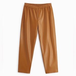 NWT Zara Men’s Faux Leather Straight-Leg Pants in Cognac M